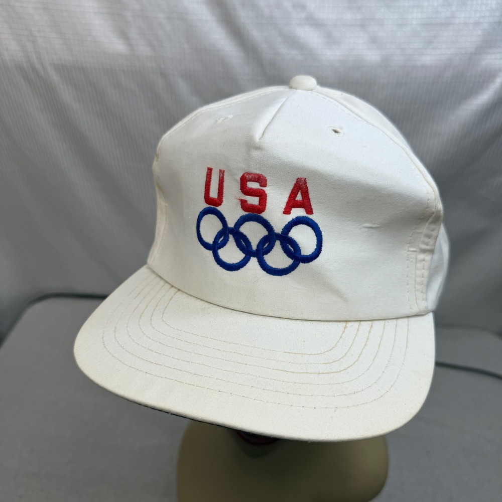 Clutch Headwear USA Olympics Hat Mens OSFA White Vintage Strapback Cap